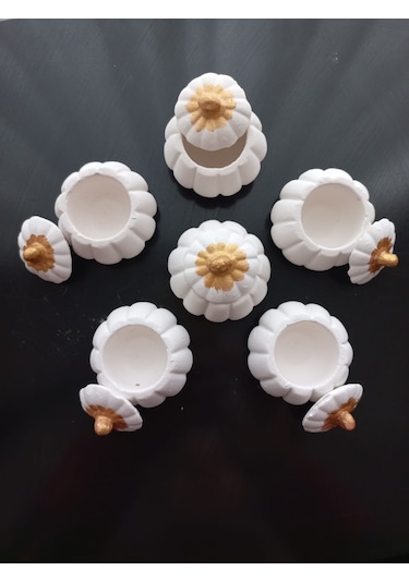 Mini Balkabağı 6'lı Lokumluk, Kahve Yanı Sunumluk Beyaz Dekoratif Obje 01