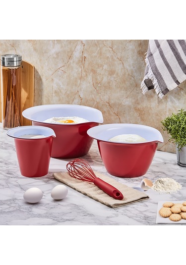 Aryıldız Daily 3 Parça Ölçekli Karıştırma Kabı Seti Kırmızı
