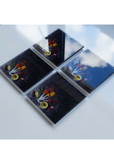 Decorita Cam Bardak Altlığı Baharat Çeşnisi 4'lü Takım 10 CM x 10 CM Çok Renkli