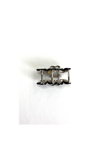 Siyah Taşlı Çiçek Gümüş Detaylı Metal Mandal Toka 4 Cm Siyah