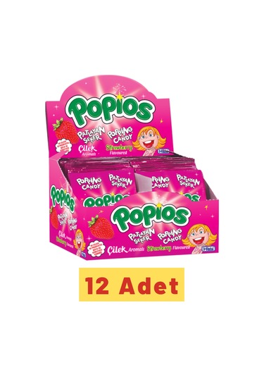 Hleks Patlayan Şeker Popios 4 gr 40 Adet Çilek 12 Paket (Toplam 4