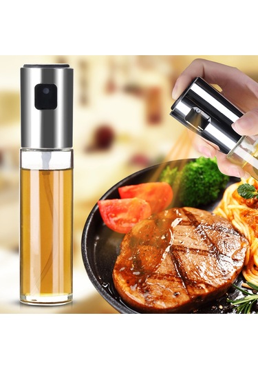 Aubyhe 100ml Cam Zarfli Yağ Spreyi - Paslanmaz Çelik Vana, İnce Buhar Dağıtımı, Mutfak & Barbekü İçin Gümüş