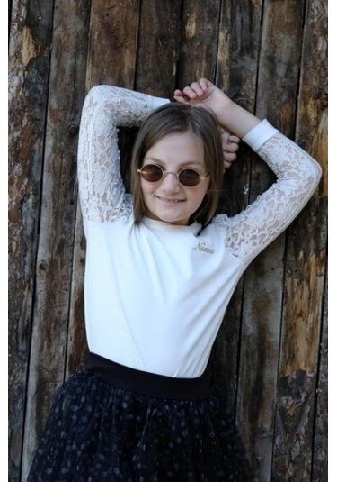 Uzun Kol Detaylı Pamuk Tişört Beyaz Nanna Fashion 2022-G-0005