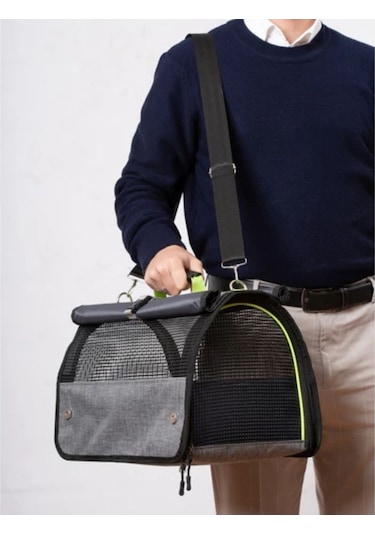 Flybag Model Perdeli Yırtılmaz Fileli Kedi Ve Köpek Havayolu Taşıma Çantası Gri