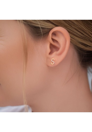 İndigo Takı Minik Harf Rose Gümüş Küpe Rose Gold