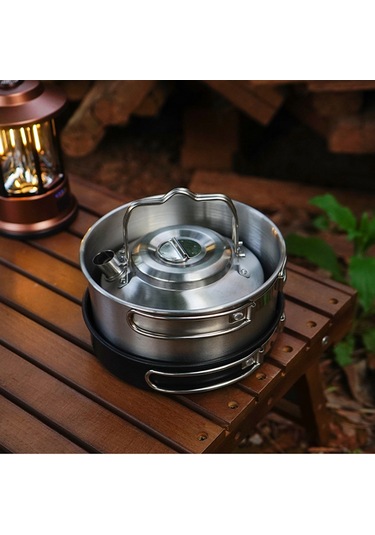 Leezsing 1l Taşınabilir Kamp Çaydanlığı - 304 Paslanmaz Çelik - Piknik, Yürüyüş, Manzaracılık İçin Su/ Yemek Kaynatma Gümüş