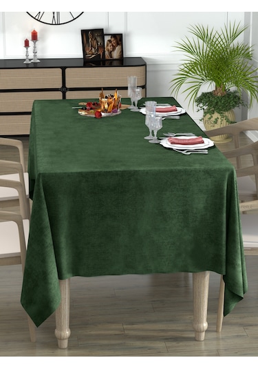 Daily Series Kadife Dokulu Zeytin Yaprağı Rengi Masa Örtüsü Zeytin Yaprağı