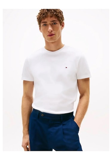 Tommy Hilfiger Klasik Sıfır Yaka T-shirt Beyaz