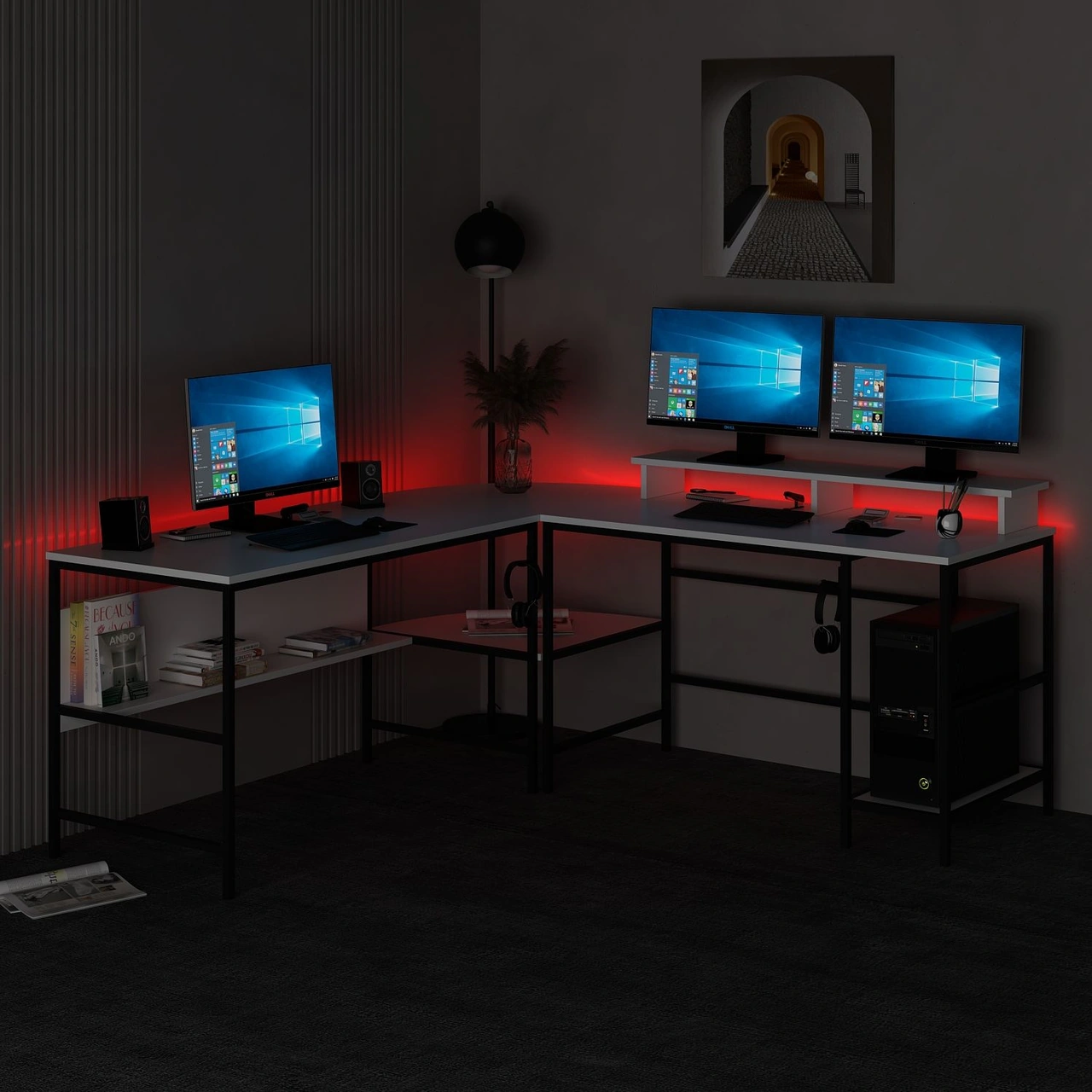 Minar Greta Rgb Led Işıklı L Köşe Çalışma Masası - Beyaz Beyaz