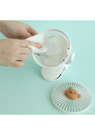 Novahub Kore Arabası Klips Fanı, Sevimli Ayı Tavşan, 11.5x12.7x16.5cm, 4000-6000mah, 3-6h, 3 Yönlü Rüzgar, Çevik, 3-6 Yaş, Usb 01