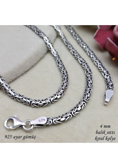 925 Ayar Gümüş Yassı Balık Sırtı Kral Zincir Kolye 4 Mm