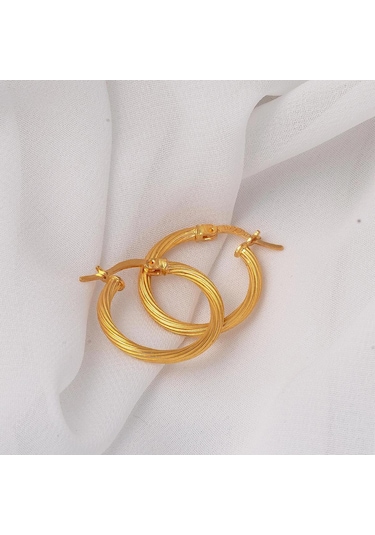 Çizgili 22 Ayar Altın Halka Küpe 3 Cm.