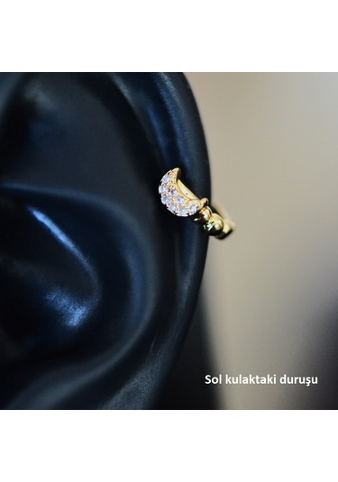 Heppii Gold Renk Cerrahi Çelik Ay Modelli Halka Tragus Piercing Helix Lo Altın