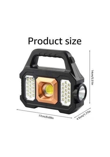 Opulentliving 500 Lümen Güneş Enerjili Taşınabilir Fener, 6 Modlu, Su Geçirmez, Altın, Kamp Acil Durum Altın