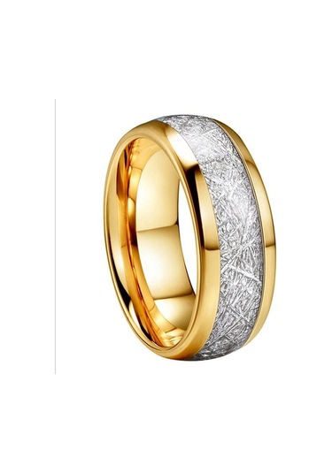 8mm Genişlik Meteorit Taşı Desenli Kakma Gümüş Rengi Tungsten Çelik Yüzük Çift Alyansı Nişan Takısı Arı Altın