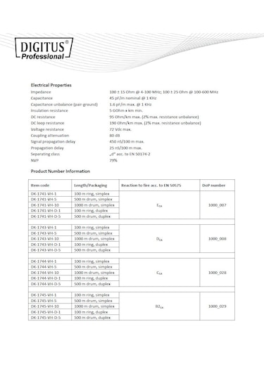 Digitus Category 7 Cat. 7 S/ftp Pımf Pairs İn Metal Foil Data Kablosu 100 Mt