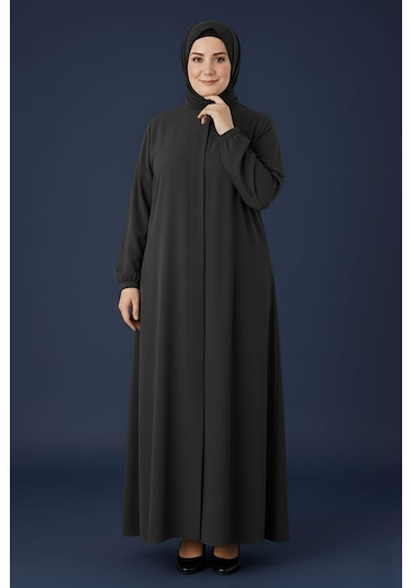 Medine İpeği Mevlana Kesim Cepli Kuşaklı Bol Büyük Beden Ferace Gri Medine İpeği Mevlana Kesim Cepli Kuşaklı Bol Büyük Beden Ferace Gri