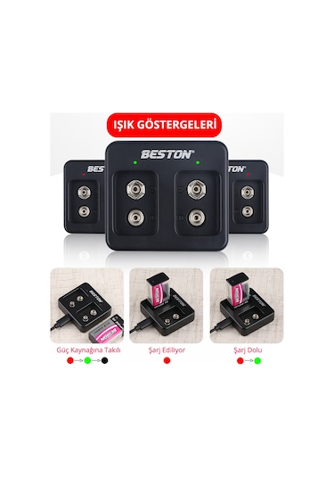 Beston M7005 Siyah 2 x 9V Pil Şarj Cihazı