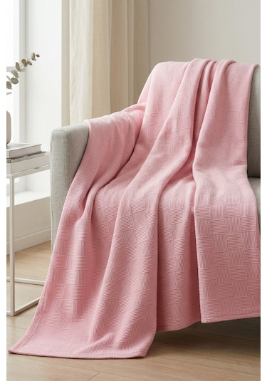 %100 Pamuk Dama Desenli Tek Kişilik Pike Pembe 160x230