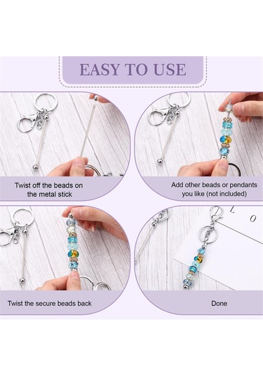 Gatherco 24 Adet Boncuklu Anahtarlık Çubuğu, Boncuklu Kendin Yap Boş Anahtarlık, Metal Boncuklu Anahtarlık, Boncuklu Anahtarlık El Sanatları, Gümüş