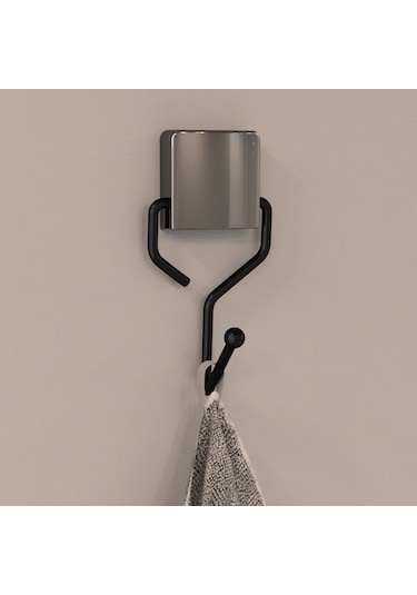 Askılık Tekli Siyah metal Havluluk Yapışkanlı Siyah