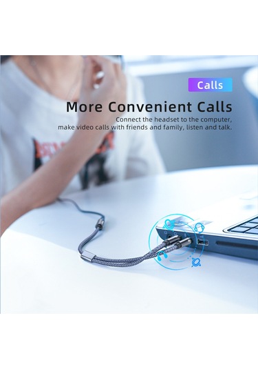 Essager Kadın Çift Erkek Mic AUX Ses Y Kablosu 3.5 MM 0.25 Metre