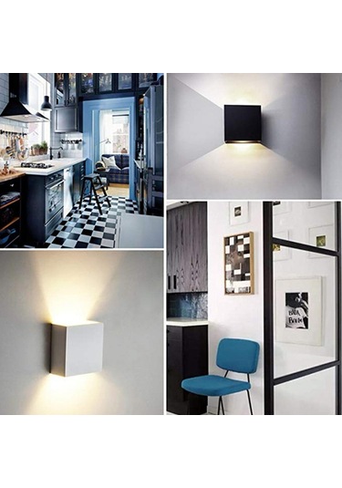 Suntek Kare Led Duvar Lambası Aplik Koridor Siyah-beyaz-ışık Siyah Beyaz Işık