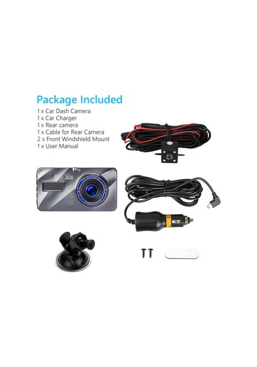 Wezone Araç İçi Dvr Kaydedici, Ön-arka İki Kamera, 1080p Full Hd, Gece Görüşü, 4" Ips Ekran, Otomatik Kayıt, Park Monitörü