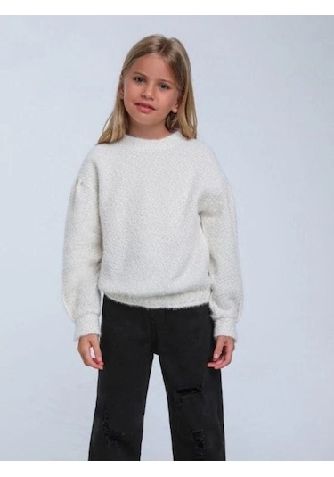 Kız Çocuk Simli Kırçıllı Bluz-14313 Beyaz