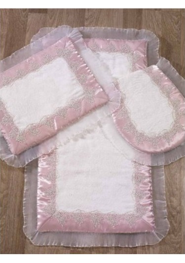 Secret Home 3Lü Lale Pudra Banyo Paspası Seti Pudra