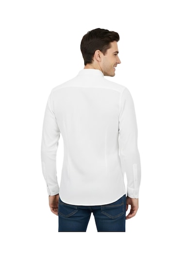 Rasstmen Erkek Spor Slim Fit Uzun Kol Petek Dokulu Gömlek Bgl-st04823 Beyaz