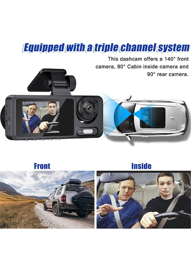 Xindoker Üçlü Kamera Araba Kaydedici - 1080p Full Hd Gece Görüşü - Ön+iç+arka Eşzamanlı Kayıt - Wifi İle Bağlanabilir