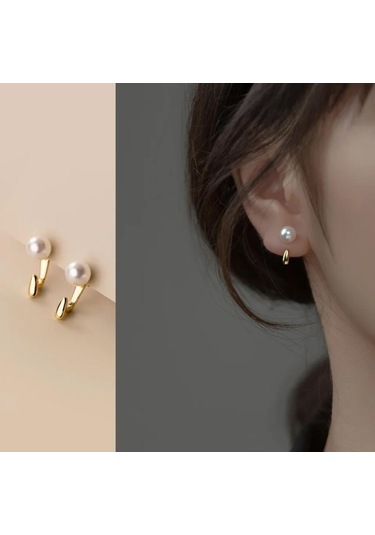 Şık İncilli Damla Çelik Küpe - Kararmaz, Antialerjik -yeni Moda Gold Kaplama