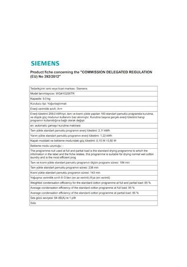 Siemens WQ41G200TR 9 KG Isı Pompalı Çamaşır Kurutma Makinesi