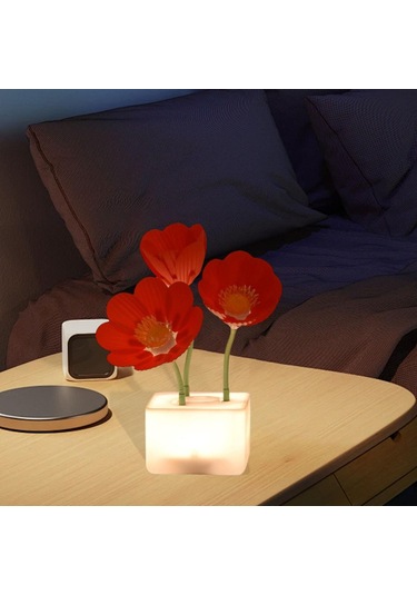 Homyl Otomatik Blooming Çiçek Gece Işık Yatak Odası Ekran Kırmızı Çok Renkli