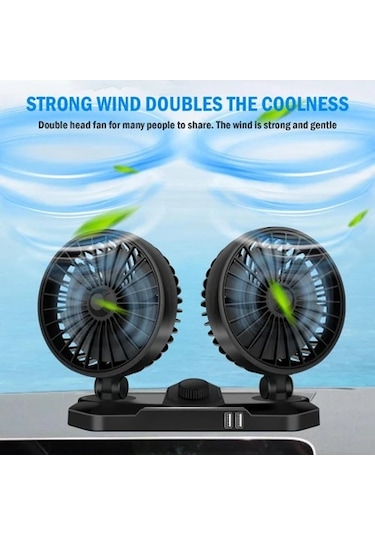 Hfambition Mectime 12v Araba Fanı, Usb Telefon Şarj Portlu, İki Yönlü Açısını Ayarlayabilir, Sessiz Çalışma, Siyah Renkli Soğutucu Aksesuarı