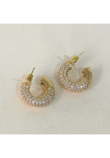 Vıp Halka Zirkon Gold Küpe Gold