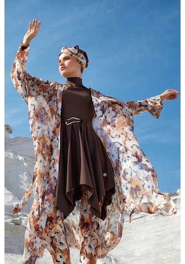 Adasea Uv Korumalı Mayo Üzerine Tek Pareo Kimono 1708 Bej Bej