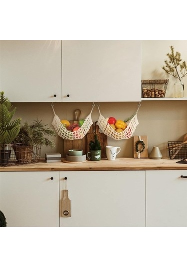 Fastbuy Antrasit Gri El Dokuma Meyve Hamak, 2 Adet Mutfak Altı Kabine Asılı Sepet Antrasit - Gri