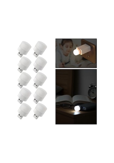 Buffer Usb Mini Top Led 10 Lu Aydınlatma Beyaz Işıklı Gece Lambası, Enerji Tasarruflu Mikro Renkli