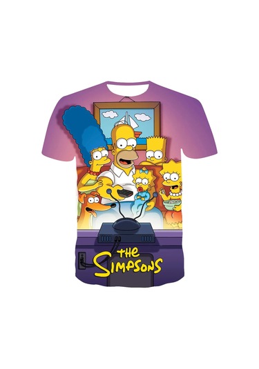 Disney Simpsons Karikatür Baskı Erkek T-shirt Yazlık Kısa Kollu Rahat Teelacivert Lacivert