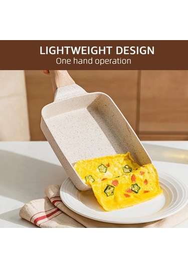 Xuweiwei Beyaz Renkli Ahşap Saplı Japon Tamagoyaki Tavası - Yapışmaz Kare Omlet Ve Yumurta Rulosu İçin