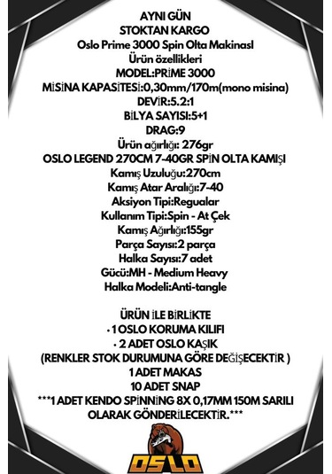 Oslo Prime 3000 Oslo Legend 240cm 7-40gr 8 Örgü Spin Olta Seti