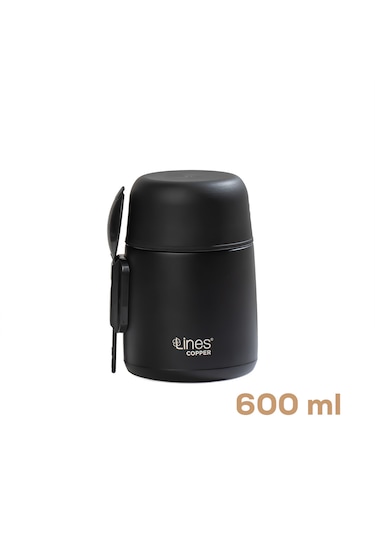 Porsima Paslanmaz Çelik Vakumlu Yemek Termosu Beslenme Kutusu Taşınabilir Lunch Box Sefer Tası Siyah 600 Ml Siyah