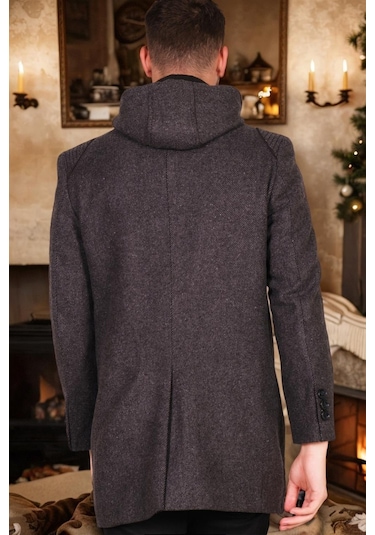 Plt8335 Dewberry Erkek Palto-Diagonal Antrasit-Siyah-Diagonal Antrasit-Siyah Antrasit - Siyah