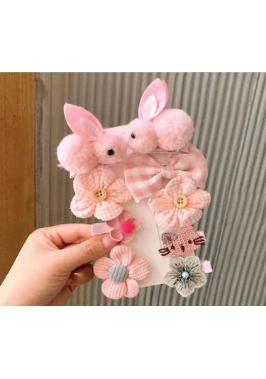 Batu Kız Bebek Ve Çocuk Tavşan Figürlü Toka Seti Pembe