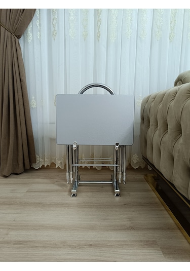 Çanta Zigon Sehpa,4'lü Sehpa, Zigon Sehpası, Mdf Mebran - Gri