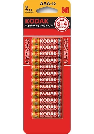 Kodak Super Heavy Duty Blisterli Çinko Karbon AAA İnce Kalem Pil 12'li