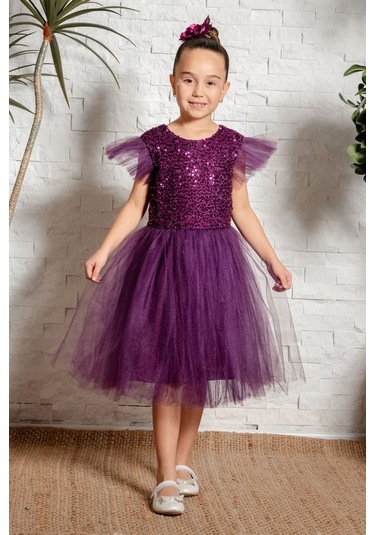 Tüllü Kız Çocuk Kpl Elbise Mnk0526 MÜRDÜM