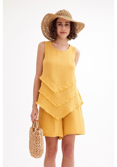 Pamuk Müslin Üçgen Bluz - Şık Ve Rahat Yaz Tasarımı Sari